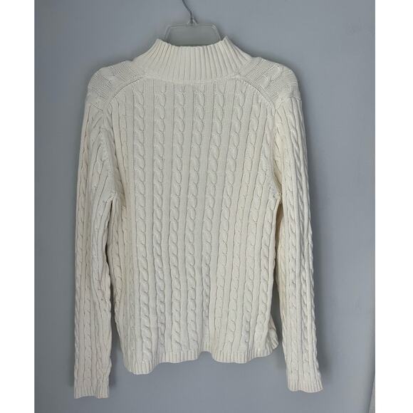 L.L. Bean Cardigan Sweater Cable Knit Zip Fisherman Preppy Cream Size Large - Picture 2 of 9